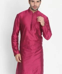 VASTRAMAY Men's Fuchsia Cotton Silk Blend Kurta