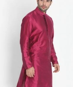 VASTRAMAY Men's Fuchsia Cotton Silk Blend Kurta