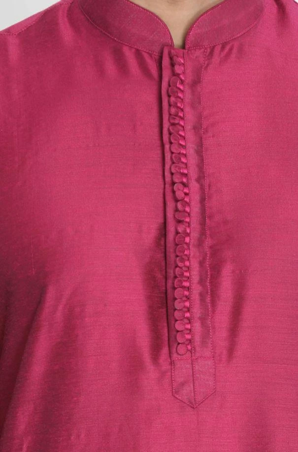 VASTRAMAY Men's Fuchsia Cotton Silk Blend Kurta 5 VASTRAMAY Men's Fuchsia Cotton Silk Blend Kurta