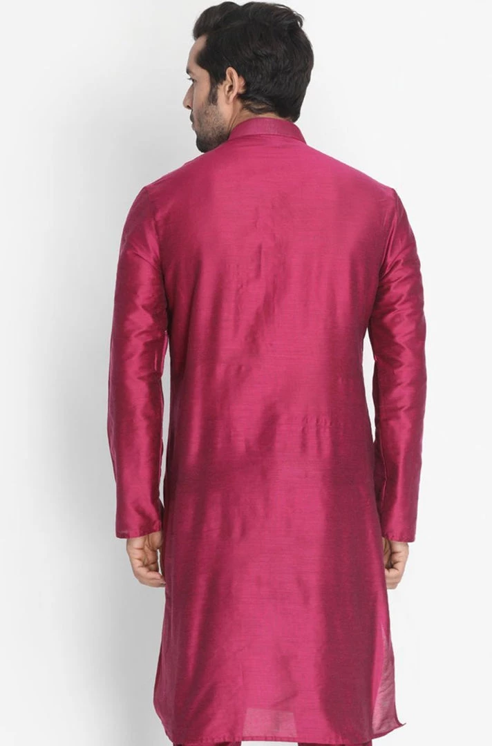 VASTRAMAY Men's Fuchsia Cotton Silk Blend Kurta 6 VASTRAMAY Men's Fuchsia Cotton Silk Blend Kurta
