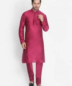 Vastramay Men's Purple Cotton Silk Blend Kurta And Pyjama Set