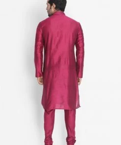 Vastramay Men's Purple Cotton Silk Blend Kurta And Pyjama Set
