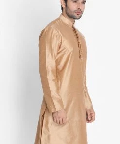 Vastramay Men's Gold Cotton Silk Blend Kurta