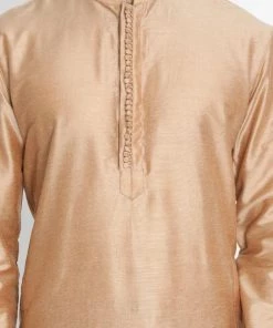 Vastramay Men's Gold Cotton Silk Blend Kurta