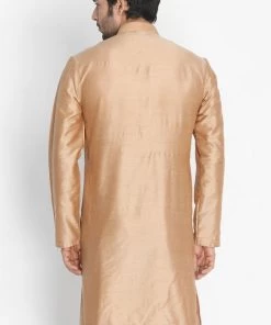 Vastramay Men's Gold Cotton Silk Blend Kurta