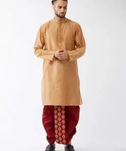 VASTRAMAY Men's Rose Gold Kurta With Dhoti Pants
