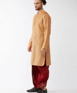 VASTRAMAY Men's Rose Gold Kurta With Dhoti Pants