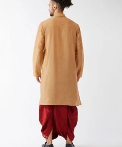 VASTRAMAY Men's Rose Gold Kurta With Dhoti Pants