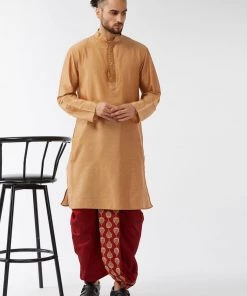 VASTRAMAY Men's Rose Gold Kurta With Dhoti Pants