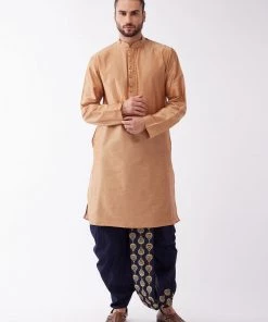 VASTRAMAY Men Rose Gold Kurta With Dhoti Pants