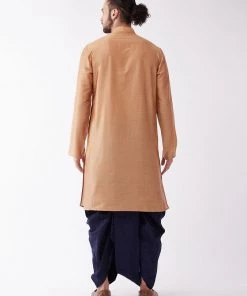 VASTRAMAY Men Rose Gold Kurta With Dhoti Pants