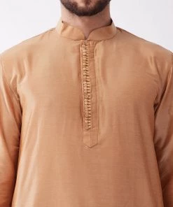 VASTRAMAY Men Rose Gold Kurta With Dhoti Pants