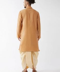 VASTRAMAY Men's Rose Gold And Gold Cotton Silk Blend Kurta And Dhoti Set