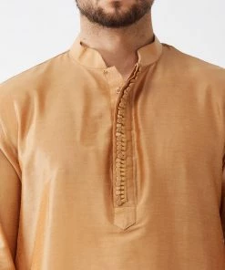 VASTRAMAY Men's Rose Gold And Gold Cotton Silk Blend Kurta And Dhoti Set