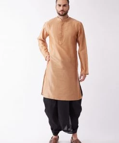 VASTRAMAY Men's Rose Gold Kurta With Dhoti Pants