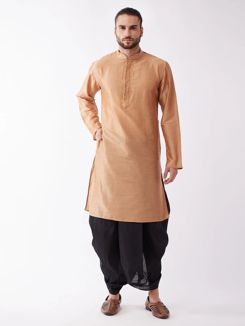 VASTRAMAY Men's Rose Gold Kurta With Dhoti Pants 3 VASTRAMAY Men's Rose Gold Kurta With Dhoti Pants