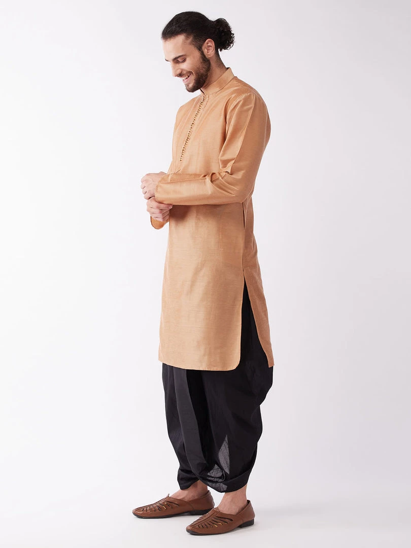 VASTRAMAY Men's Rose Gold Kurta With Dhoti Pants 4 VASTRAMAY Men's Rose Gold Kurta With Dhoti Pants
