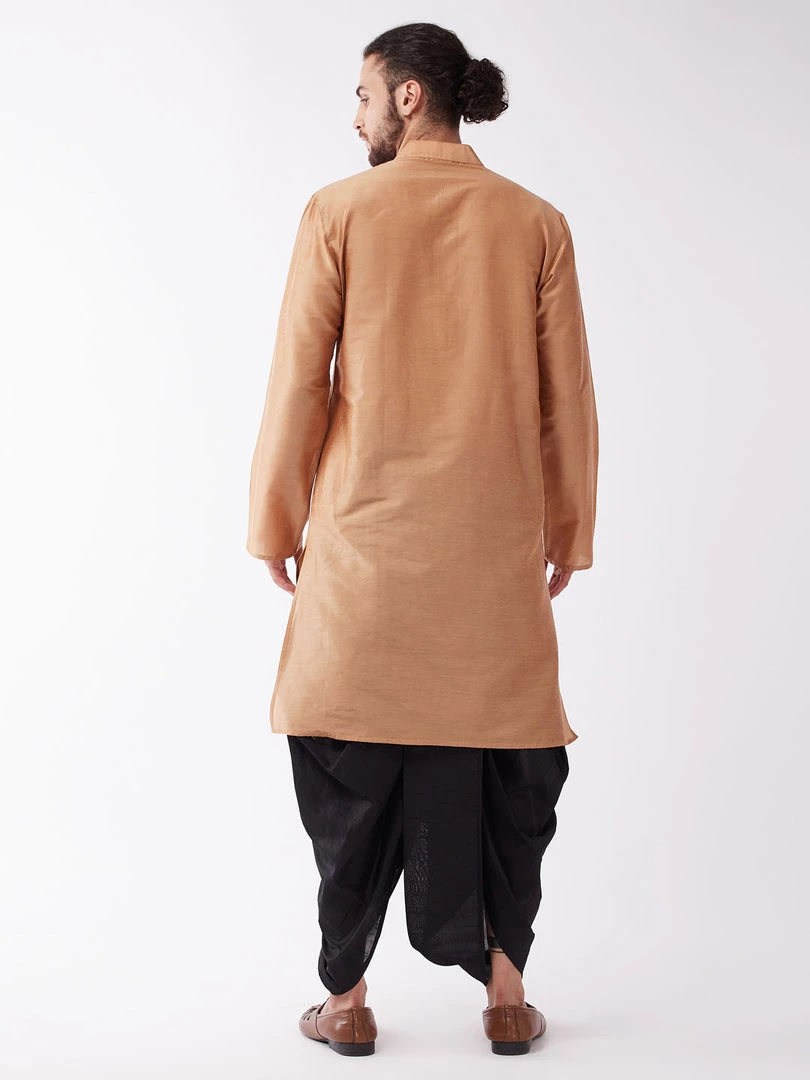 VASTRAMAY Men's Rose Gold Kurta With Dhoti Pants 5 VASTRAMAY Men's Rose Gold Kurta With Dhoti Pants