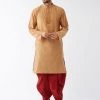 VASTRAMAY Men's Rose Gold And Maroon Silk Blend Kurta With Dhoti Set