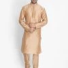 VASTRAMAY Men's Gold Cotton Silk Blend Kurta And Churidar Set