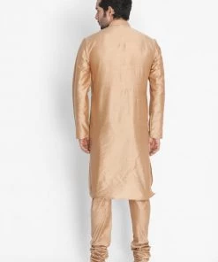 VASTRAMAY Men's Gold Cotton Silk Blend Kurta And Churidar Set