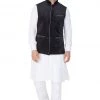 VASTRAMAY Men's White Cotton Kurta, Black Ethnic Jacket And Pyjama Set 2 VASTRAMAY Men's White Cotton Kurta, Black Ethnic Jacket And Pyjama Set