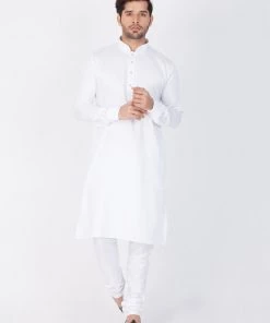VASTRAMAY Men's White Cotton Kurta And Pyjama Set
