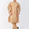 Vastramay Men's Gold Cotton Silk Blend Kurta And Pyjama Set 2 Vastramay Men's Gold Cotton Silk Blend Kurta And Pyjama Set
