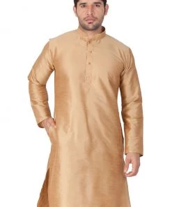 Vastramay Men's Gold Cotton Silk Blend Kurta