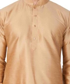 Vastramay Men's Gold Cotton Silk Blend Kurta