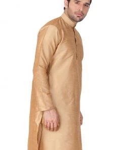 Vastramay Men's Gold Cotton Silk Blend Kurta