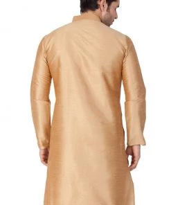 Vastramay Men's Gold Cotton Silk Blend Kurta