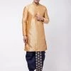VASTRAMAY Men's Rose Gold And Navy Blue Silk Blend Kurta And Dhoti Set