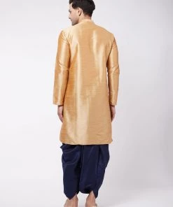 VASTRAMAY Men's Rose Gold And Navy Blue Silk Blend Kurta And Dhoti Set 11 VASTRAMAY Men's Rose Gold And Navy Blue Silk Blend Kurta And Dhoti Set