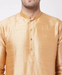 VASTRAMAY Men's Rose Gold And Navy Blue Silk Blend Kurta And Dhoti Set 12 VASTRAMAY Men's Rose Gold And Navy Blue Silk Blend Kurta And Dhoti Set