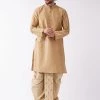 VASTRAMAY Men's Rose Gold And Gold Silk Blend Kurta And Dhoti Set