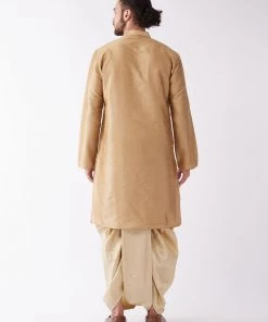 VASTRAMAY Men's Rose Gold And Gold Silk Blend Kurta And Dhoti Set