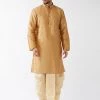 VASTRAMAY Men's Rose Gold And Gold Silk Blend Kurta And Dhoti Set