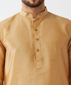 VASTRAMAY Men's Rose Gold And Gold Silk Blend Kurta And Dhoti Set