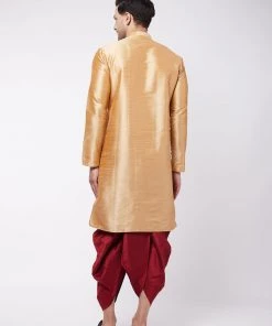 VASTRAMAY Men's Rose Gold And Maroon Silk Blend Kurta And Dhoti Set