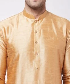 VASTRAMAY Men's Rose Gold And Maroon Silk Blend Kurta And Dhoti Set