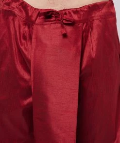 VASTRAMAY Men's Rose Gold And Maroon Silk Blend Kurta And Dhoti Set