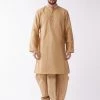 VASTRAMAY Men's Rose Gold Solid Silk Blend Kurta And Dhoti Set