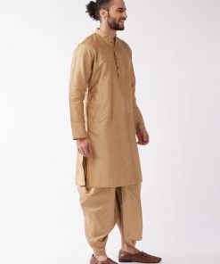 VASTRAMAY Men's Rose Gold Solid Silk Blend Kurta And Dhoti Set