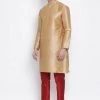Vastramay Men's Gold Cotton Silk Blend Kurta And Pyjama Set