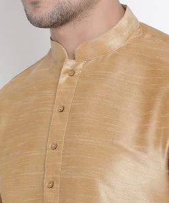 Vastramay Men's Gold Cotton Silk Blend Kurta And Pyjama Set