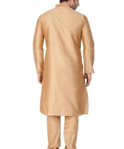 Vastramay Men's Gold Cotton Silk Blend Kurta And Pyjama Set
