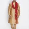 VASTRAMAY Men's Gold Cotton Silk Blend Kurta, Pyjama & Dupatta Set