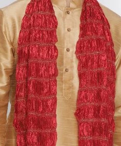 VASTRAMAY Men's Gold Cotton Silk Blend Kurta, Pyjama & Dupatta Set