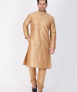 Vastramay Silk Blend Rose Gold Baap Beta Kurta Pyjama Set